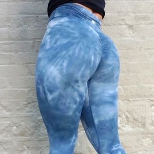 GLG Fitness Tie Dye Scrunch Leggings in Storm Blue